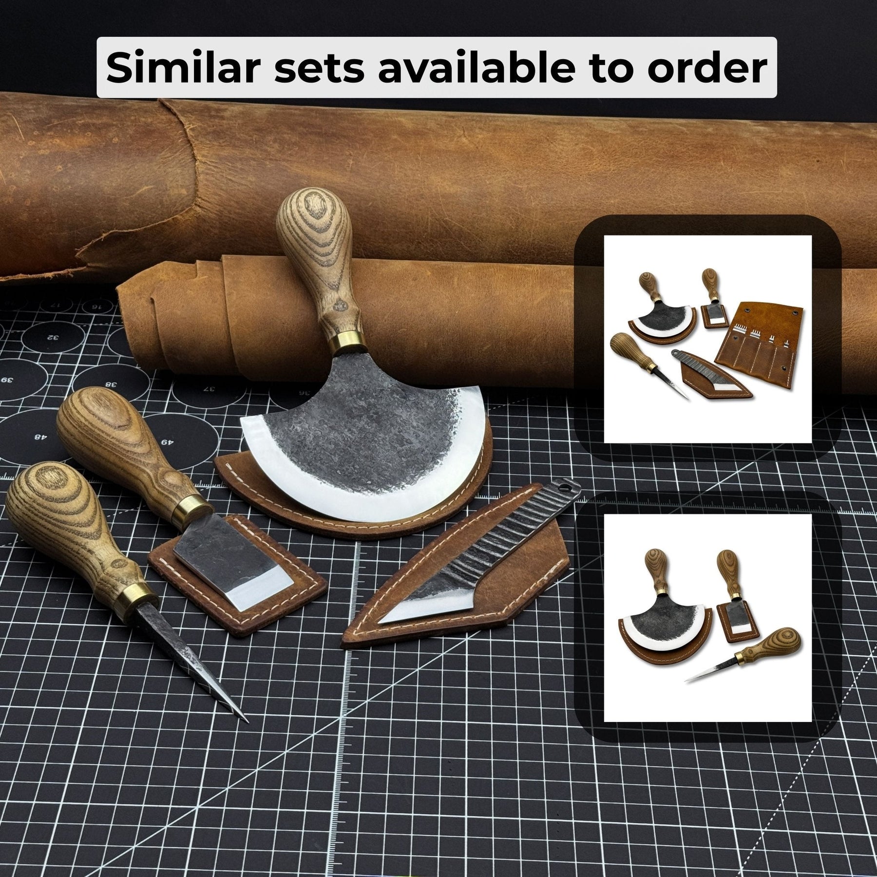 4-Piece Leather Tool Set with Leather Sheaths