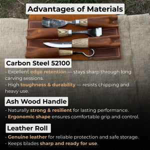 4-Piece Spoon Carving Tool Set with Leather Roll