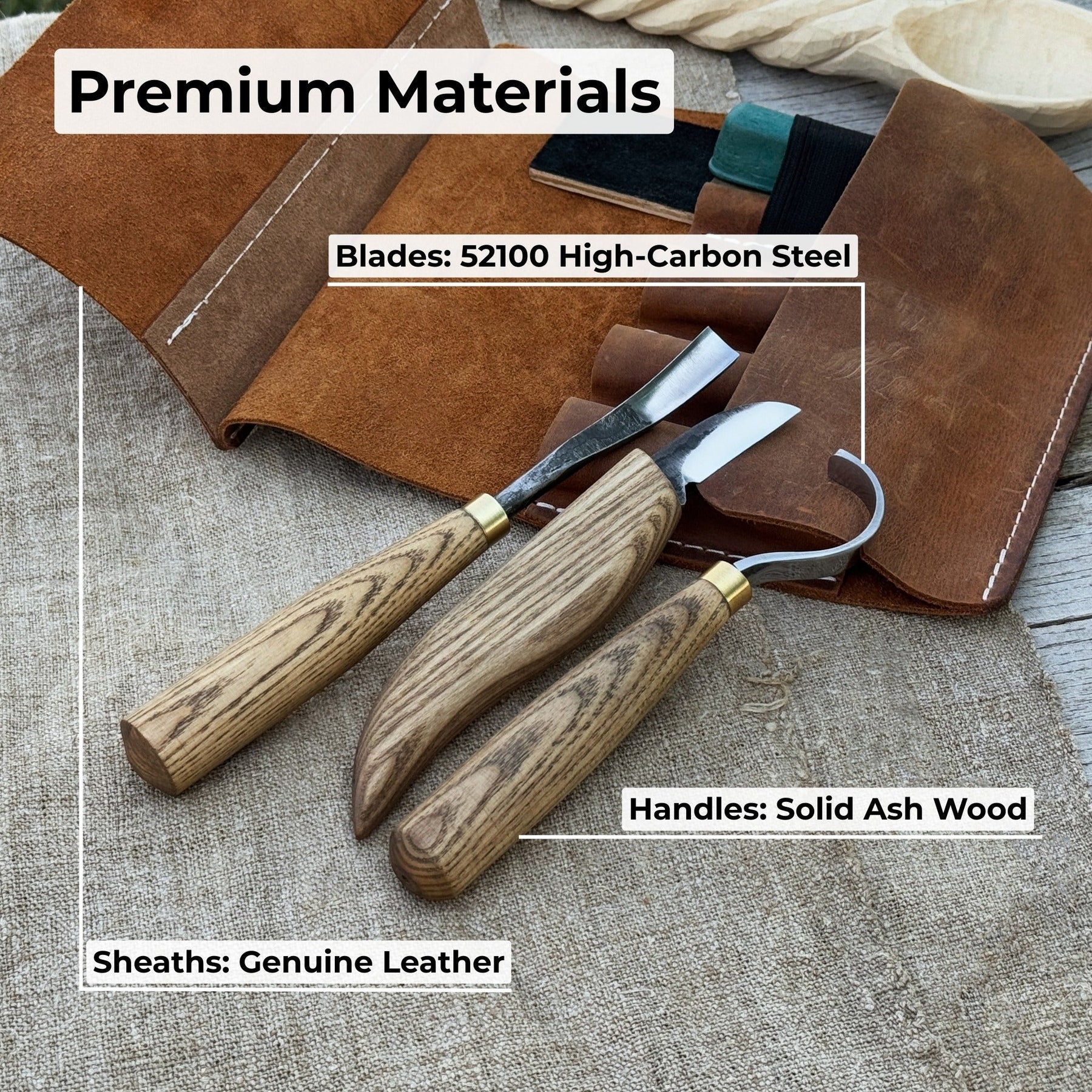 4-Piece Spoon Carving Tool Set with Sharpening Board