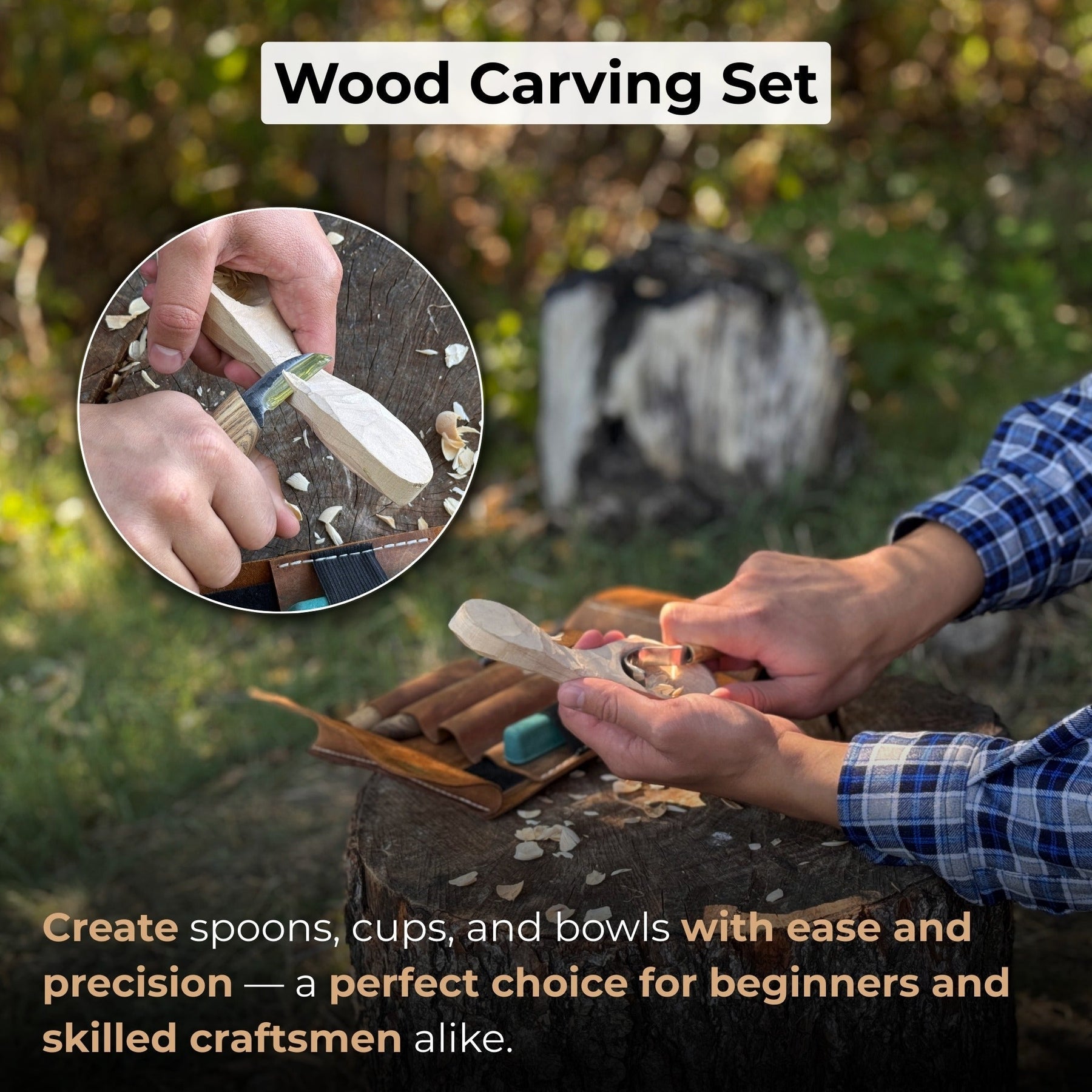 4-Piece Spoon Carving Tool Set with Sharpening Board