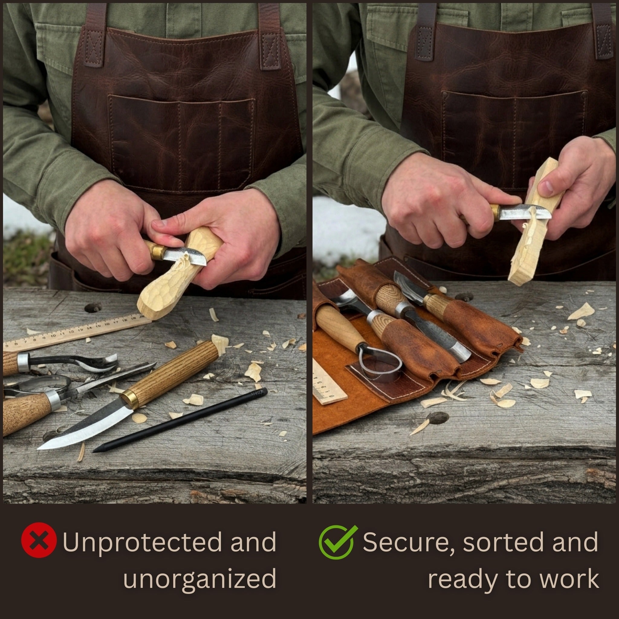 4 Pocket Leather Tool Roll