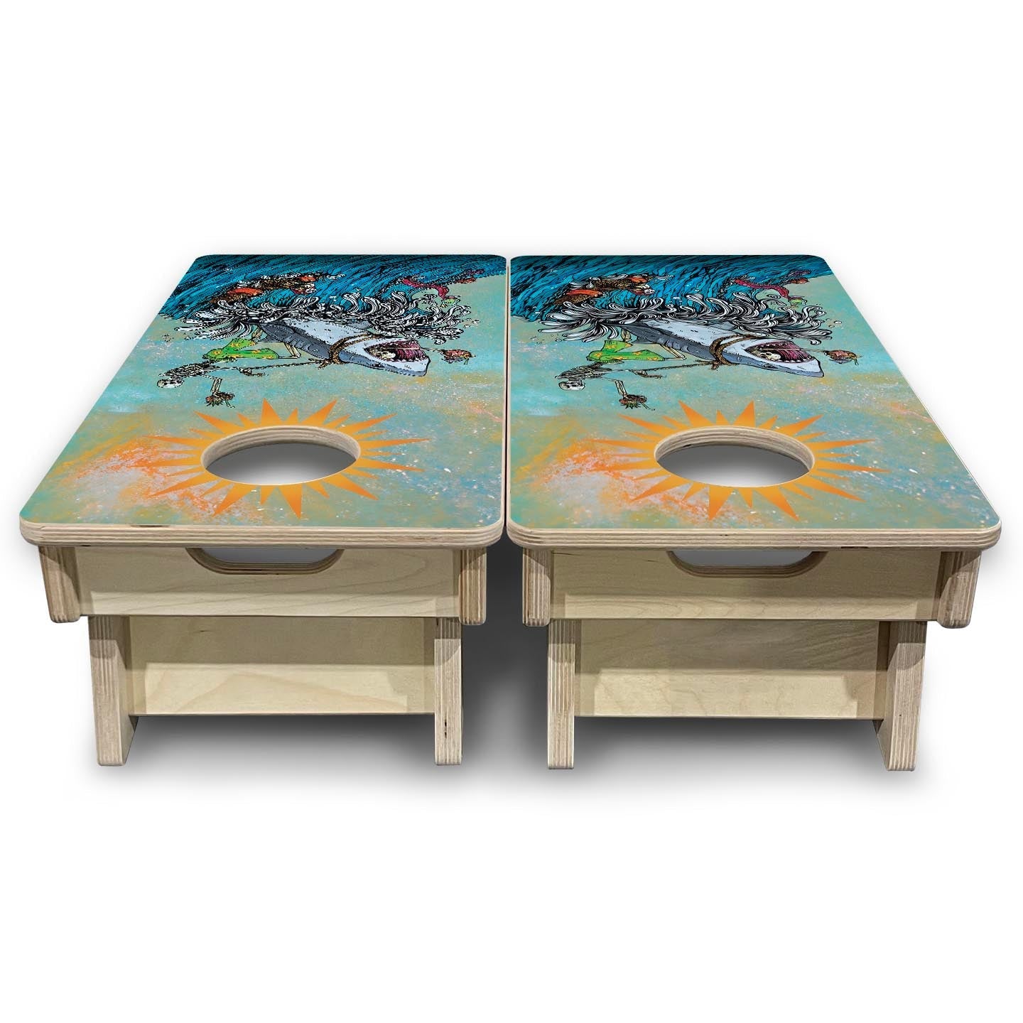 Great White Wave - Mini Cornhole Board Set (12" x 24") with 8 Mini Bags Cornhole Solutions