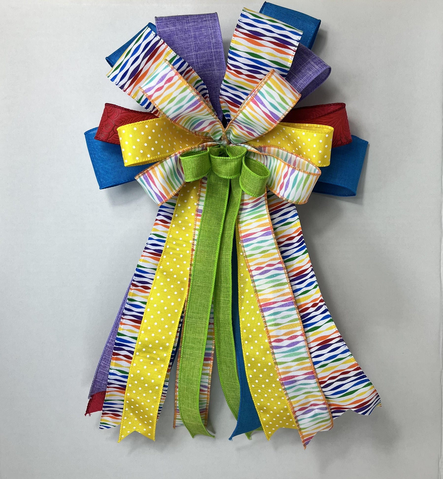 Rainbow Polka Dot Bow | Colorful Wreath & Door Decor by Bouge Creations, view 7