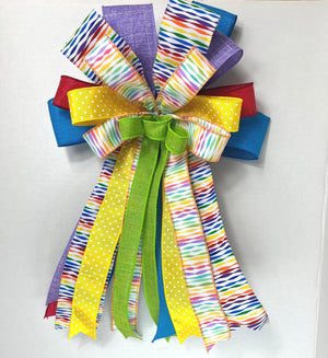 Rainbow Polka Dot Bow | Colorful Wreath & Door Decor by Bouge Creations, view 2
