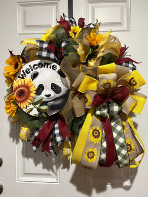 Panda Sunflower Wreath | Black, White & Yellow Door Decor by Bouge Creations, view 5