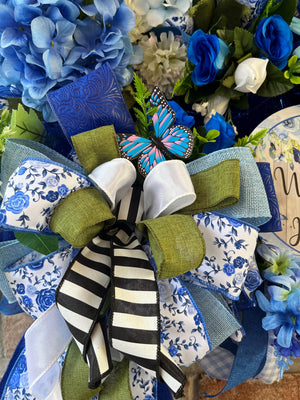 Blue Hydrangea Welcome Wreath | Front Door Decor by Bouge Creations, view 6