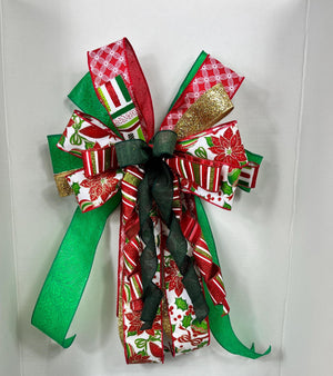 Christmas Poinsettia Bow | Red, Green & Gold Tree Topper handmade by Bouge Creations