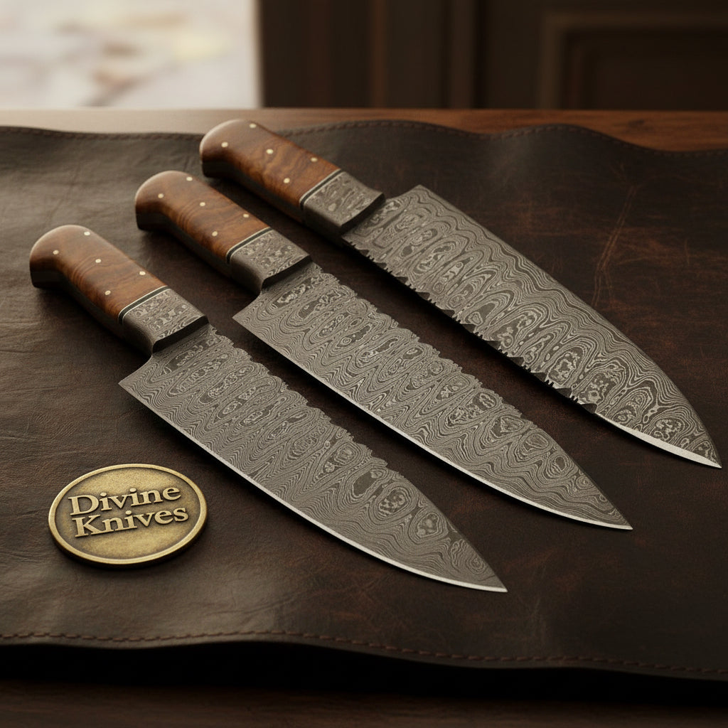 Rosewood 3-Piece Chef Knife Set for Home Cooks by Divine Knives