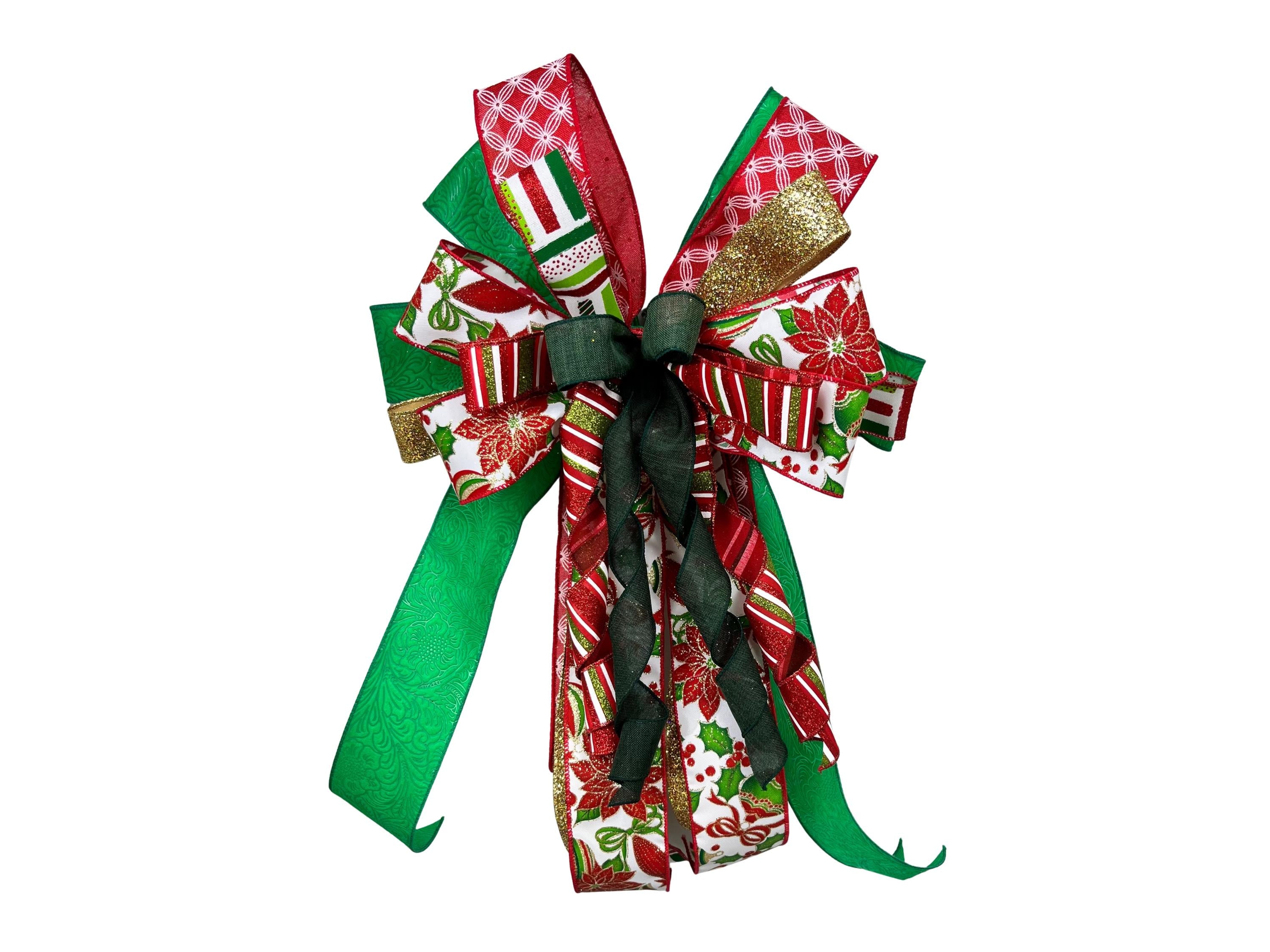 Christmas Holly Bow | Red & Green Wreath Decor handmade by Bouge Creations