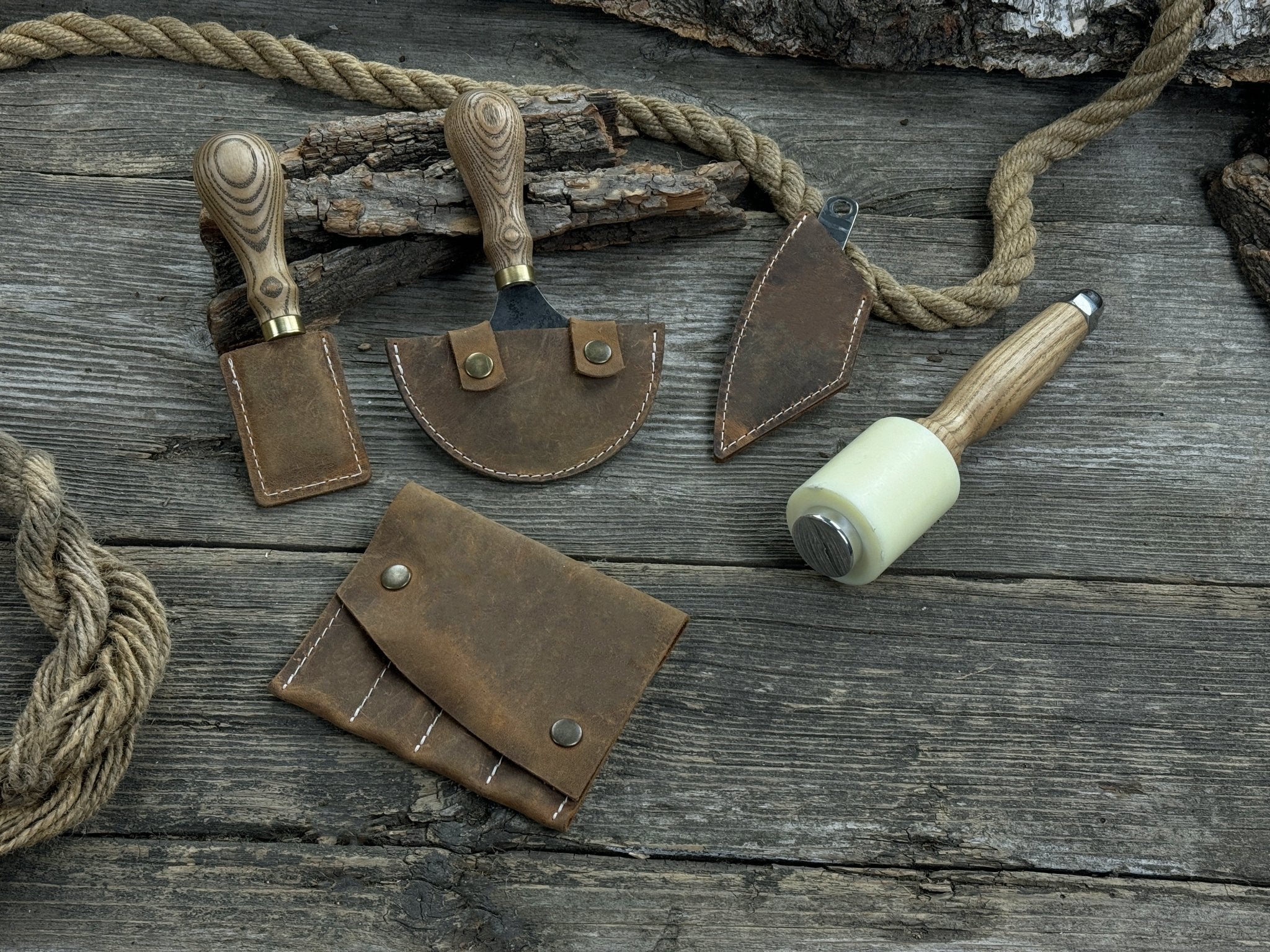 5-Piece Leather Working Tool Set With Nylon Mallet