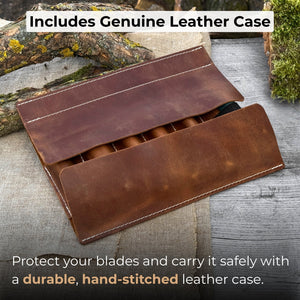 5-Piece Wood Carving Tool Set with Sharpening Board & Leather Case