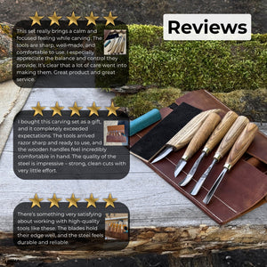 5-Piece Wood Carving Tool Set with Sharpening Board & Leather Case