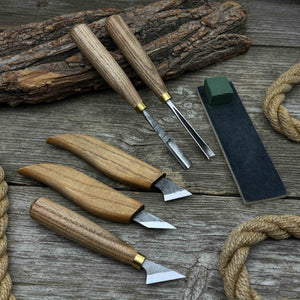 5-Piece Wood Carving Tool Set with Sharpening Board