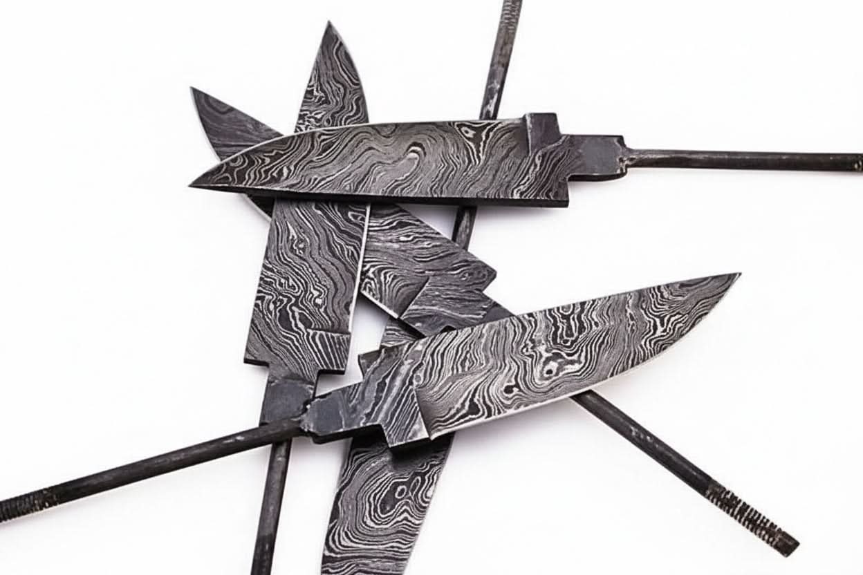 5-Piece Hand Forged Damascus Hunting Knife Blanks Set by JW SteelCrafts