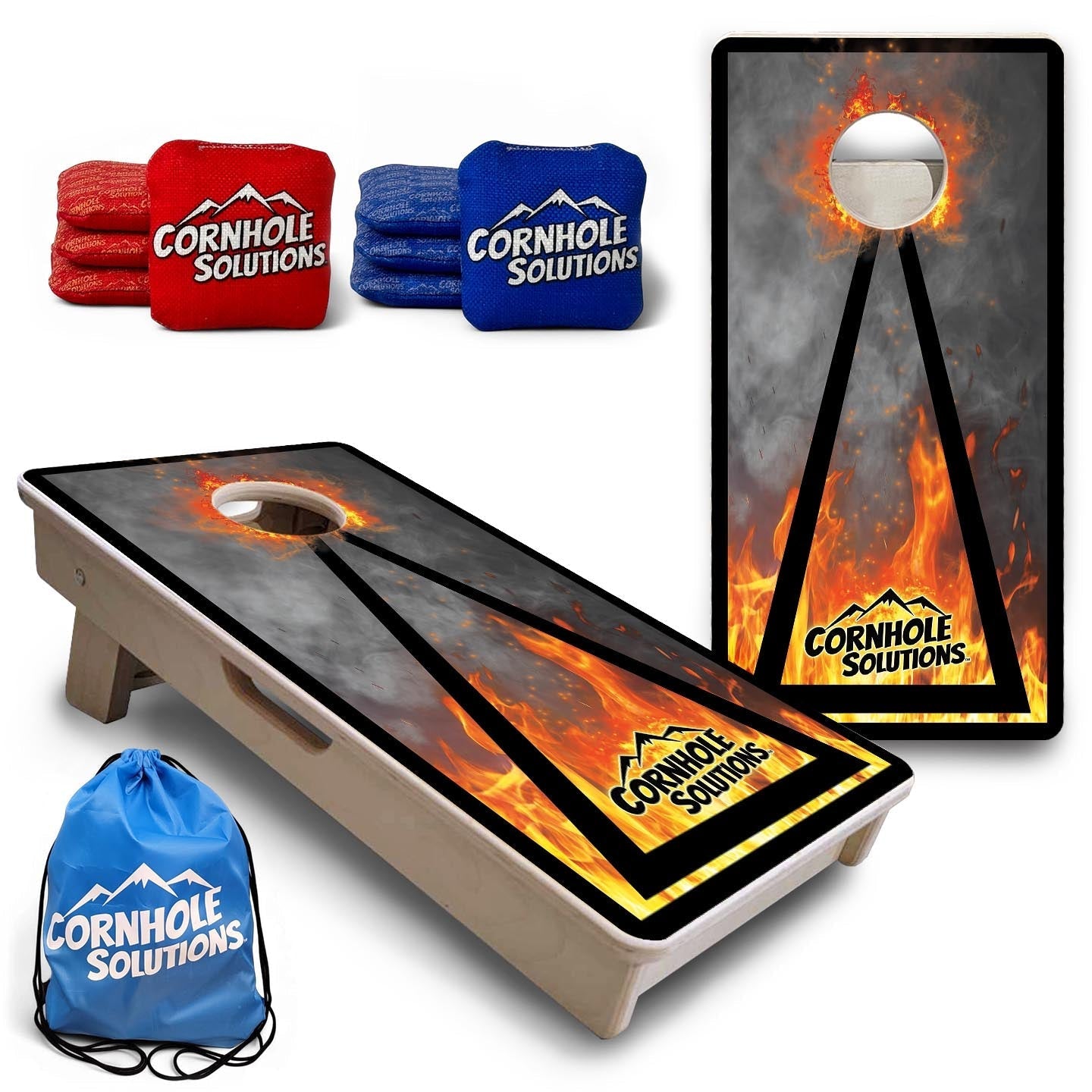 Fire Smoke Triangle - Mini Cornhole Board Set (12" x 24") with 8 Mini Bags Cornhole Solutions