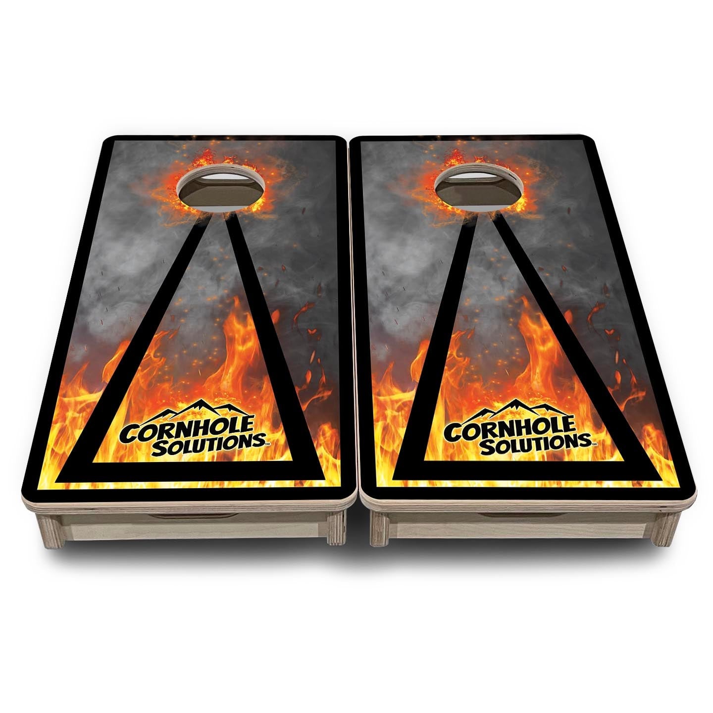 Fire Smoke Triangle - Mini Cornhole Board Set (12" x 24") with 8 Mini Bags Cornhole Solutions