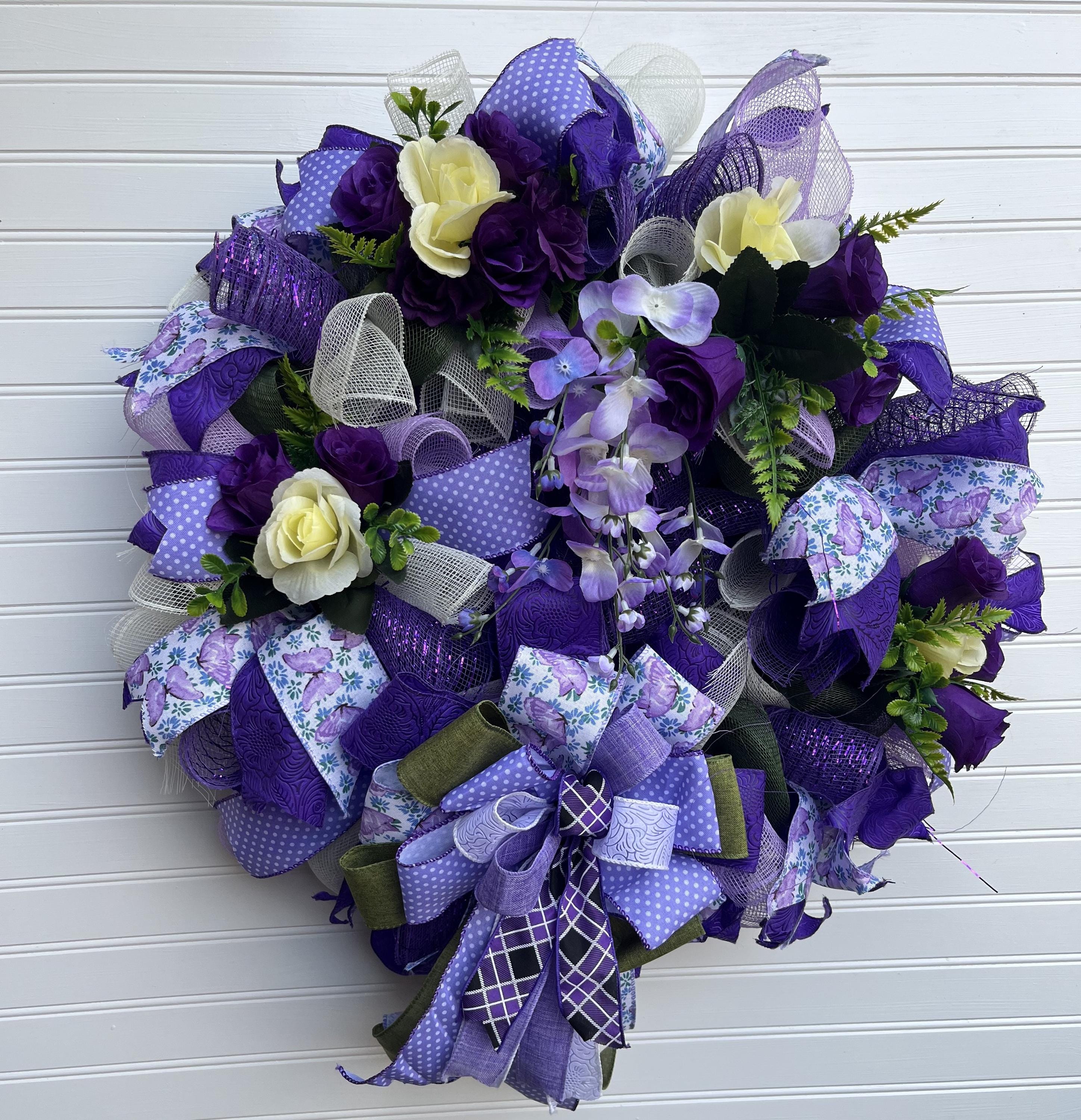 Purple Floral Wreath | Silk Flower Front Door Decor handmade by Bouge Creations