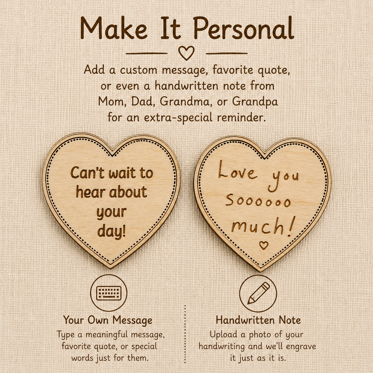 Personalized Wood Pocket Reminders, Custom Engraved Box, Handwriting Keepsake, Back to School Gift