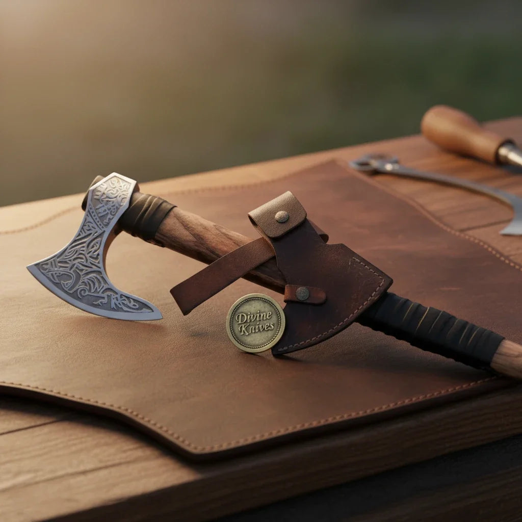 Norse Engraved Viking Beard Camp Hatchet by Divine Knives