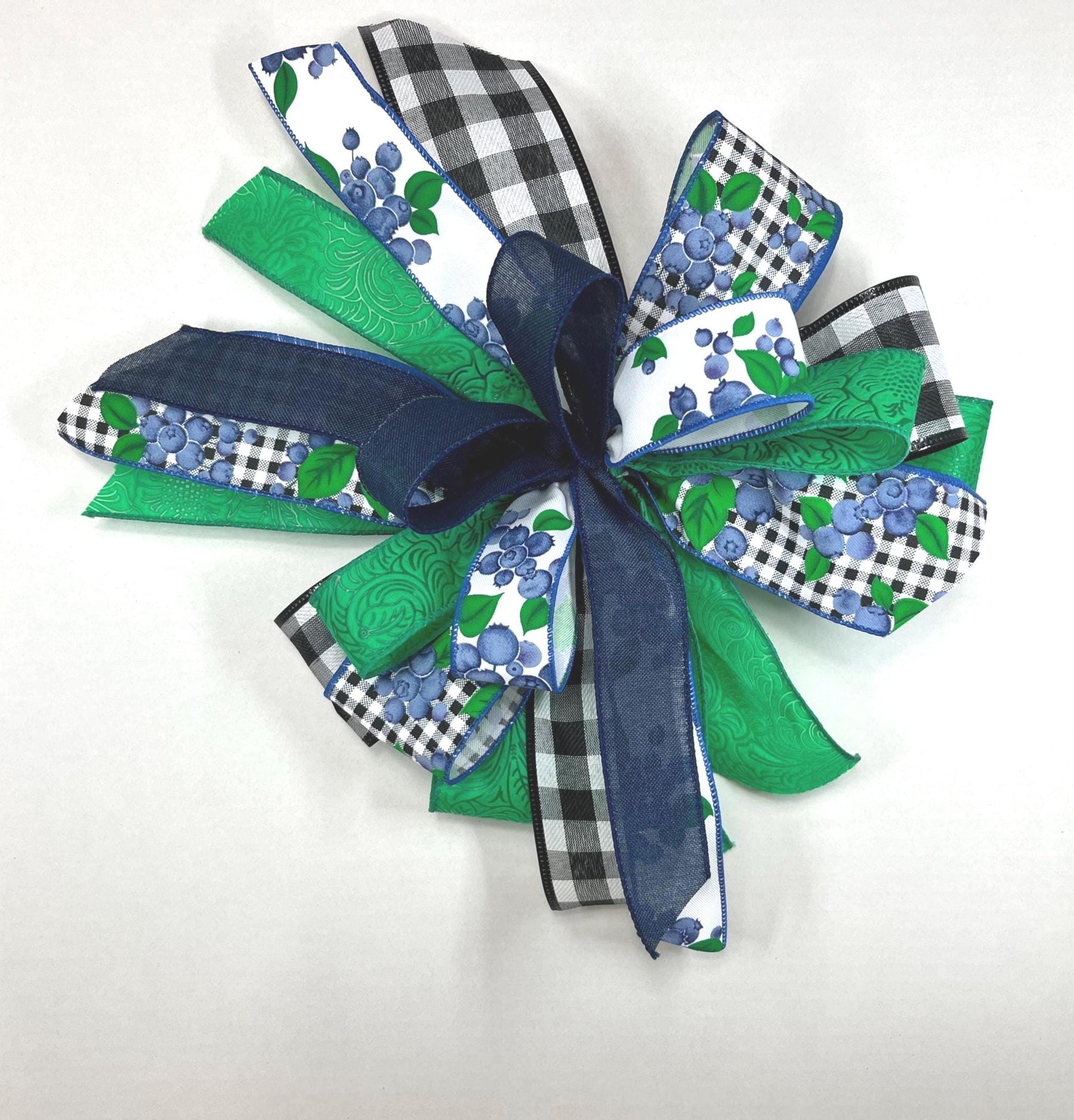 Blueberry Wreath Bow | Green Plaid & Gingham Decor by Bouge Creations, view 5