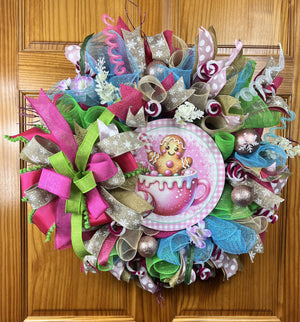 Pink Gingerbread Hot Cocoa Wreath | Christmas Door Decor by Bouge Creations, view 2