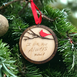 Personalized Cardinal Ornament with Handwriting or Custom Quote