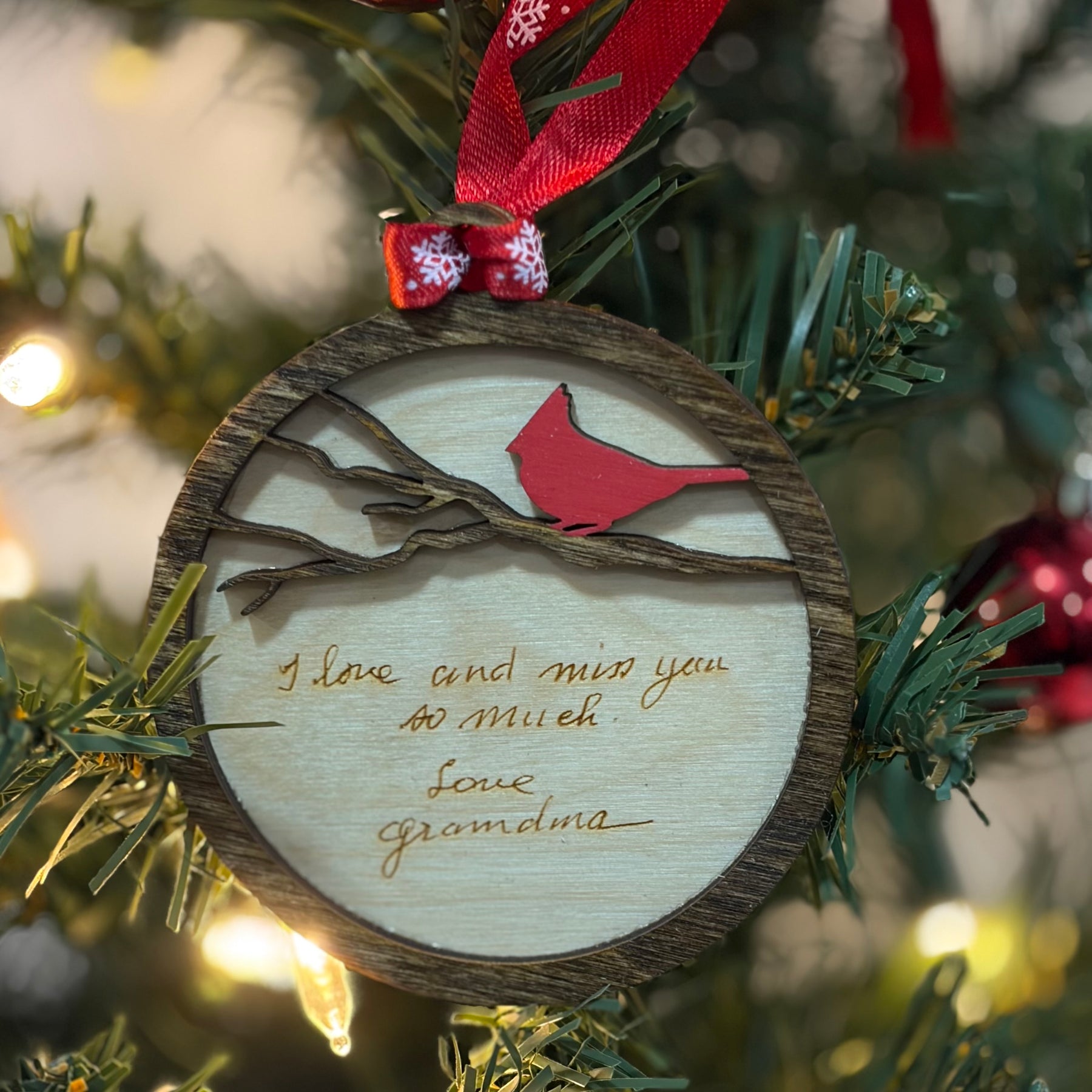 Personalized Cardinal Ornament with Handwriting or Custom Quote