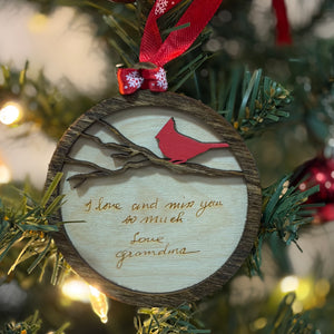 Personalized Cardinal Ornament with Handwriting or Custom Quote