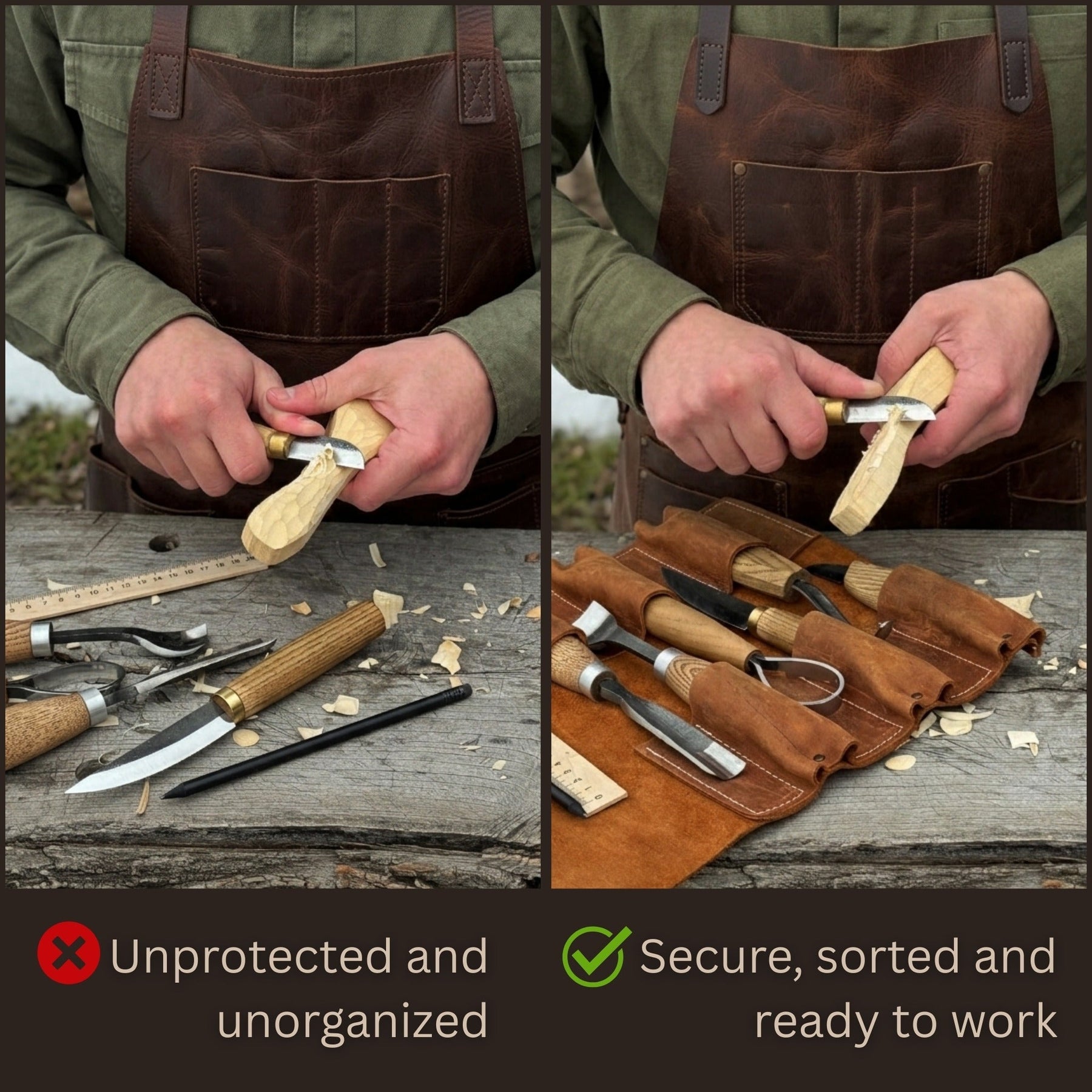 6 Pocket Leather Tool Roll