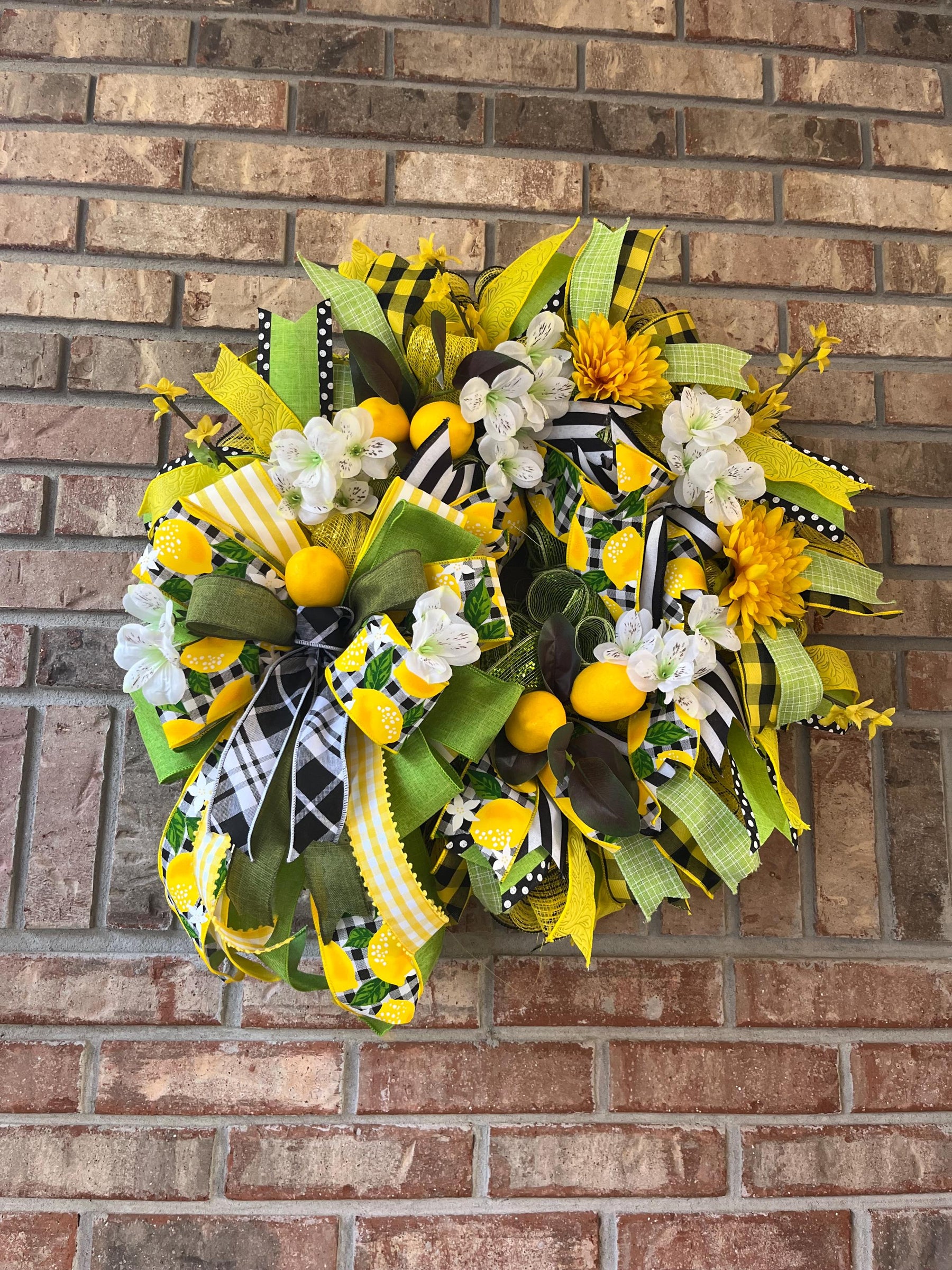 Lemon Front Door Wreath | Farmhouse Gingham Decor by Bouge Creations, view 7