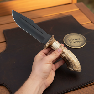 Black Coated Stag Handle Bowie Knife by Divine Knives — detail view 4