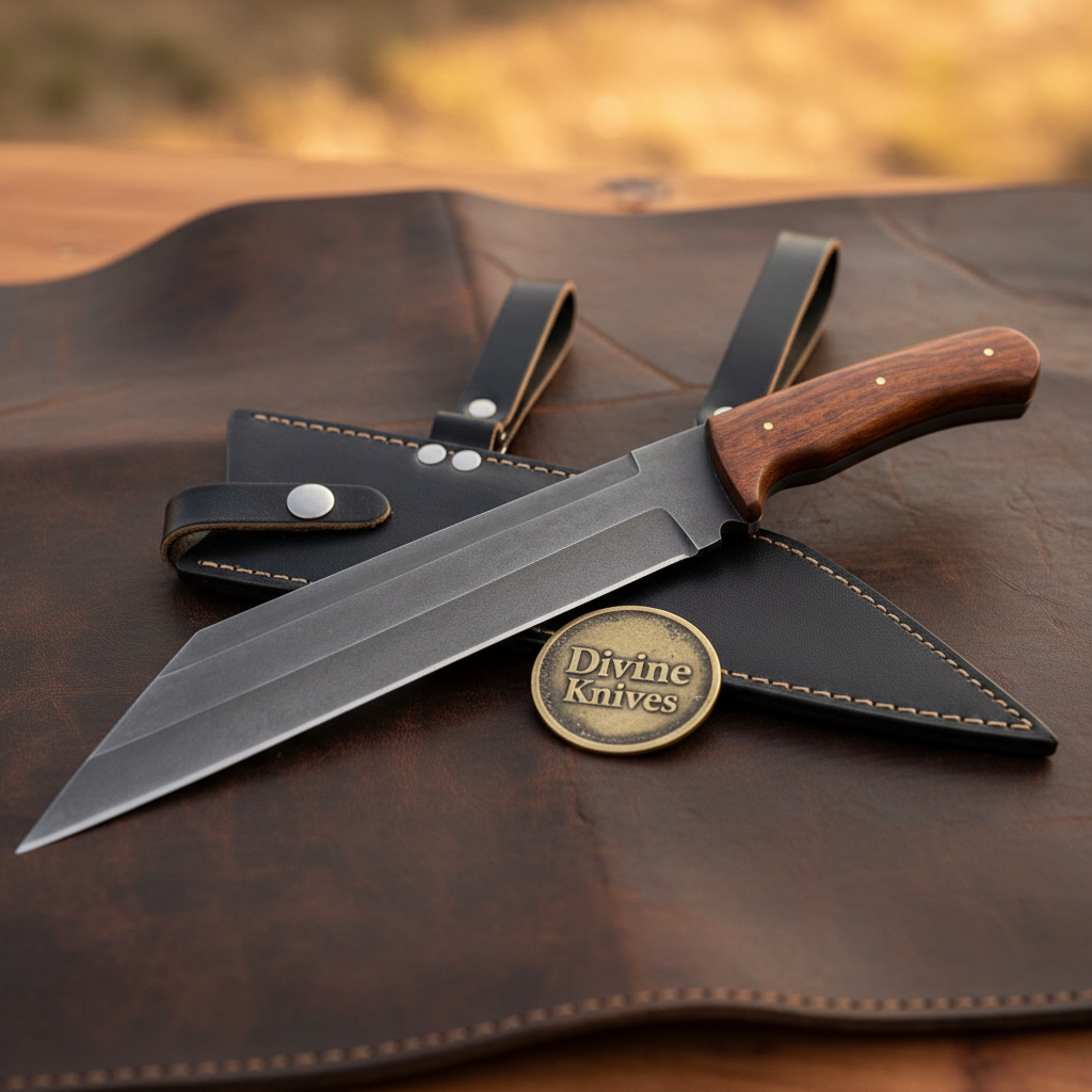 Rosewood Black-Coated Tanto Knife with Natural Wood Handle for Outdoor Work by Divine Knives — product view 2