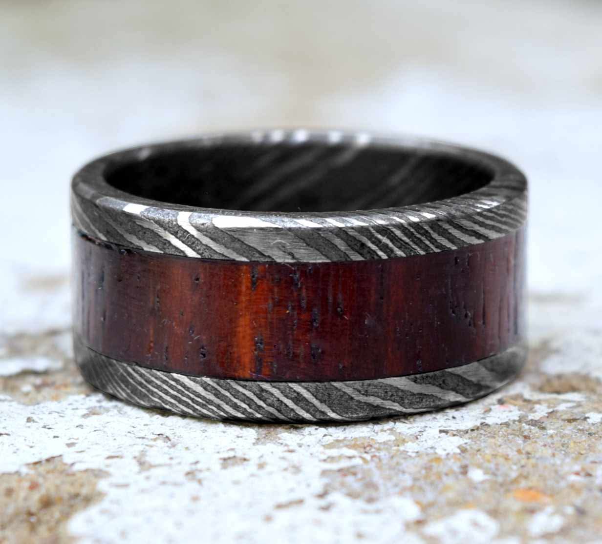 Wide Rosewood Inlay Damascus Wedding Band