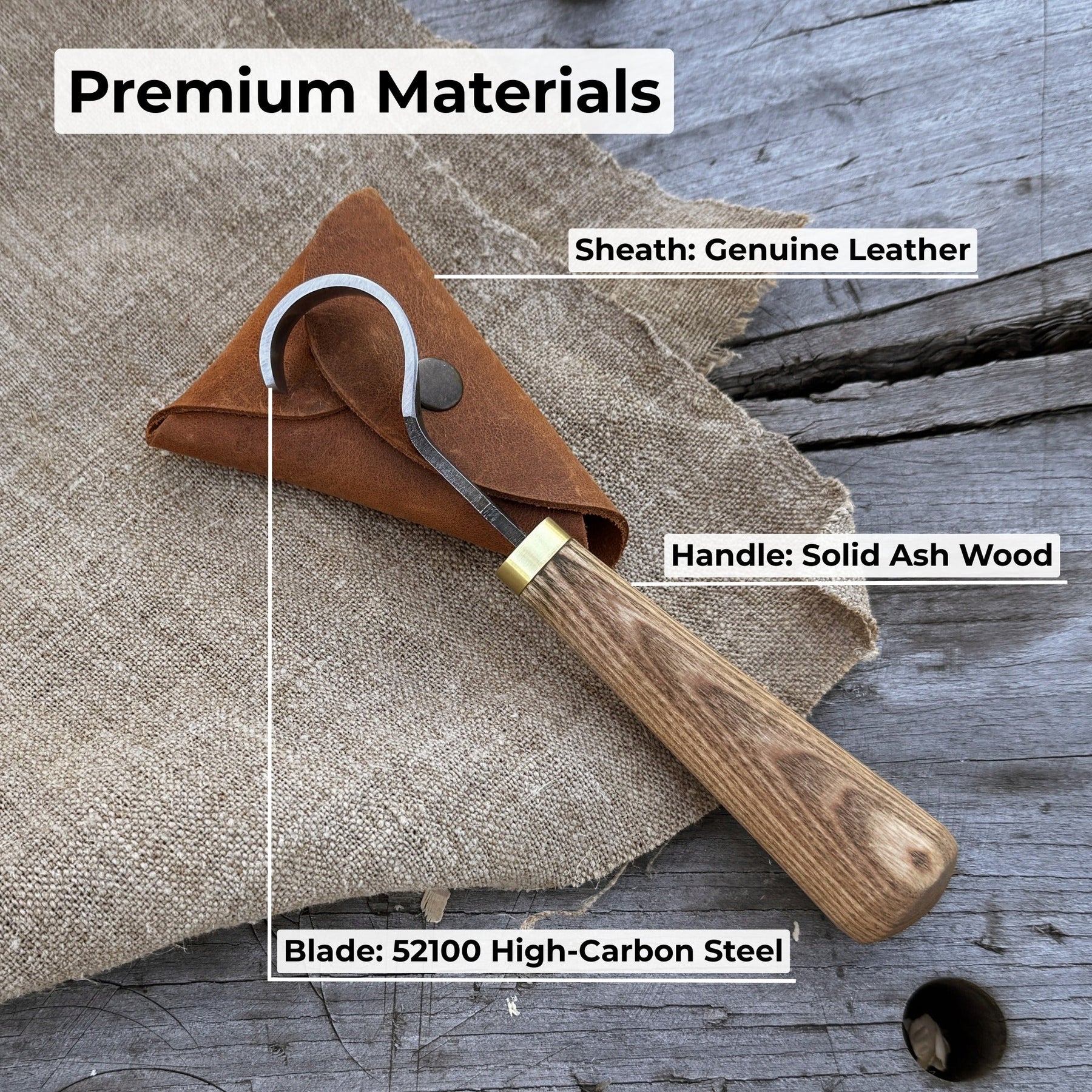 Spoon Carving Hook Knife, ⌀3 cm (1.2 inches) with Leather Case