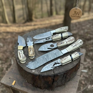 7 Piece Damascus Steel Knife Set with Synthetic Antler Handles