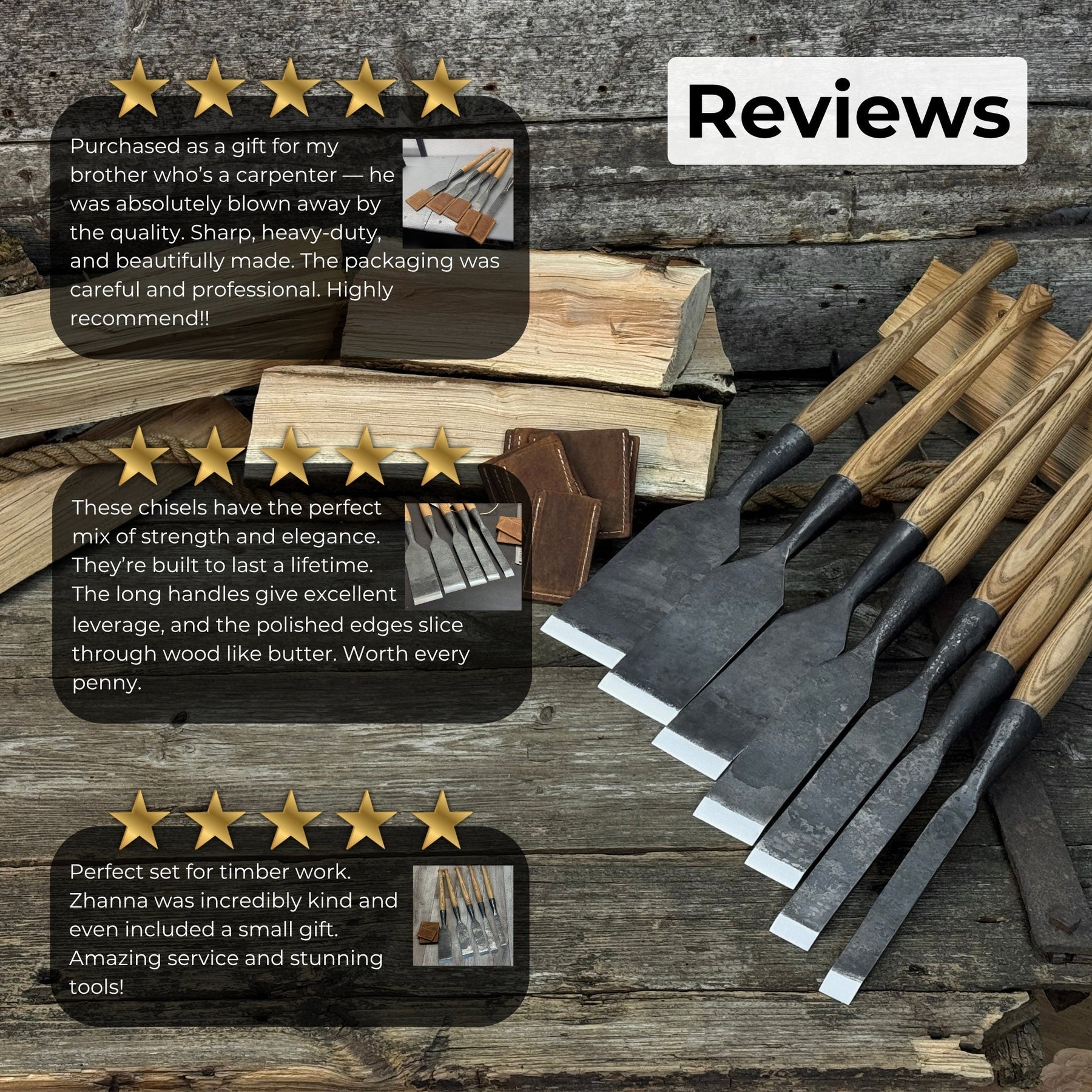7-Piece Long Timber Framing Chisel Set