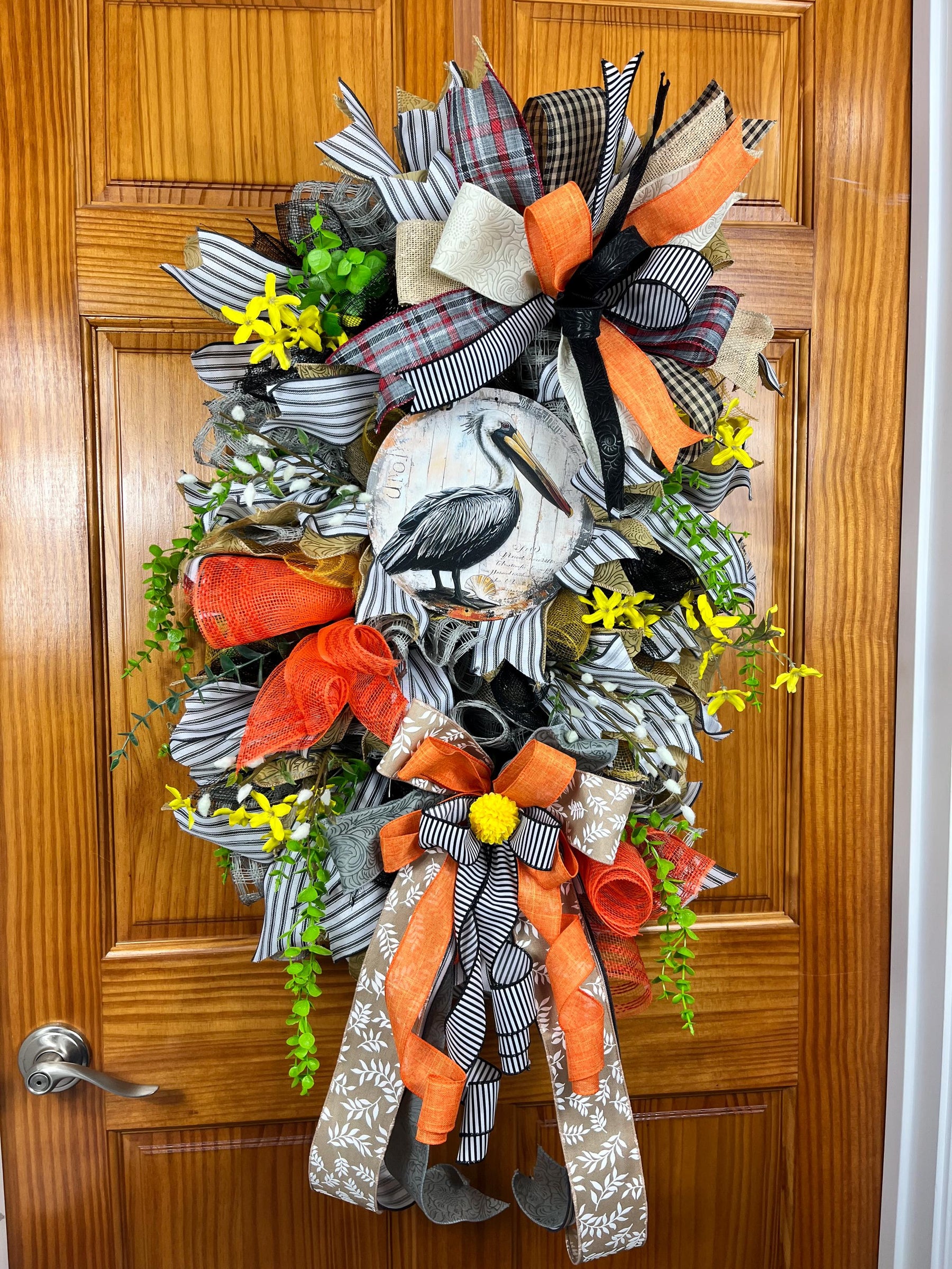 Pelican Coastal Wreath | Summer Beach House Door Decor by Bouge Creations, view 2