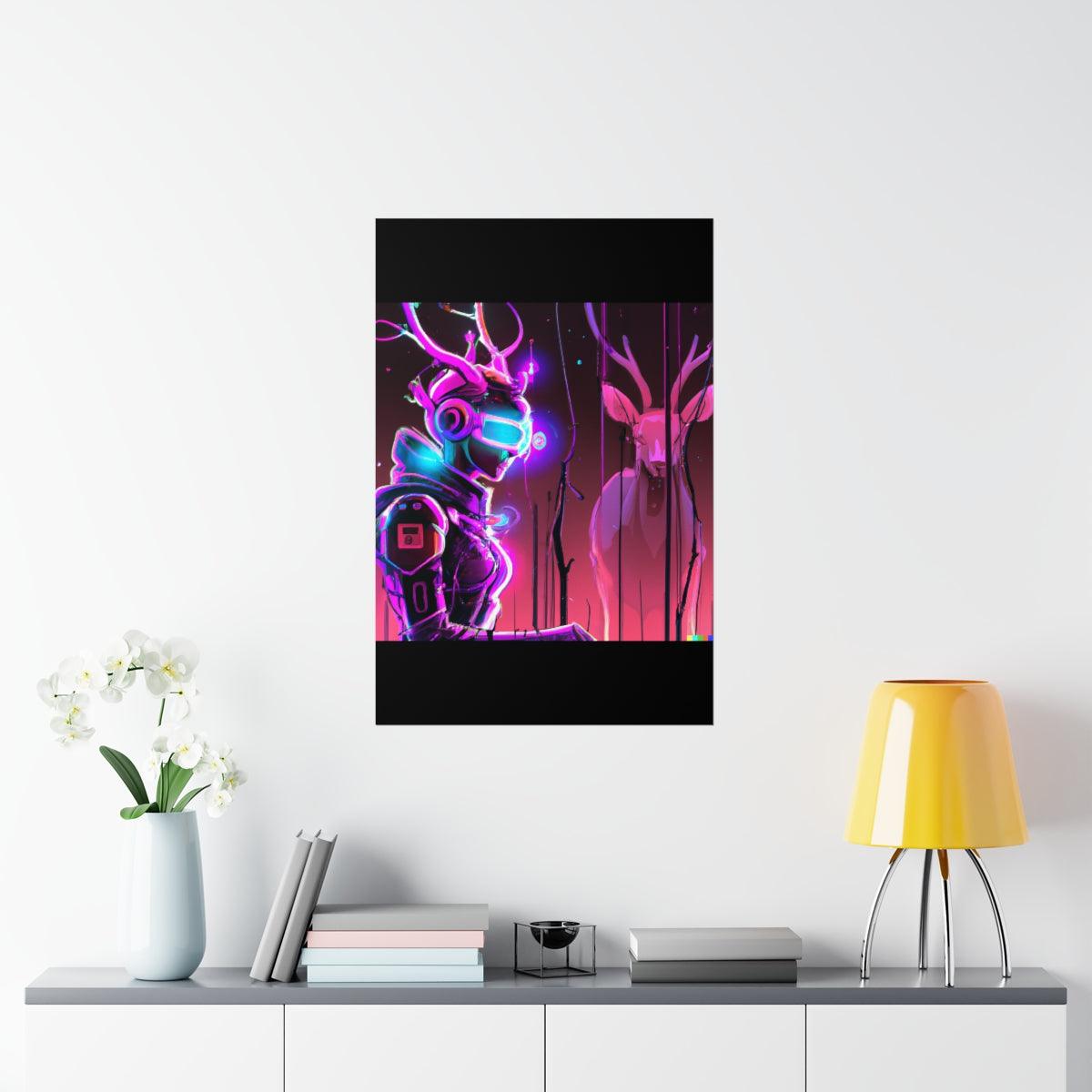 futuristic woman and deer Posters