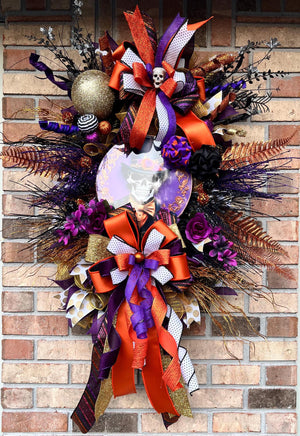 Mr. Skelly Halloween Wreath | Orange, Black & Purple by Bouge Creations, view 4