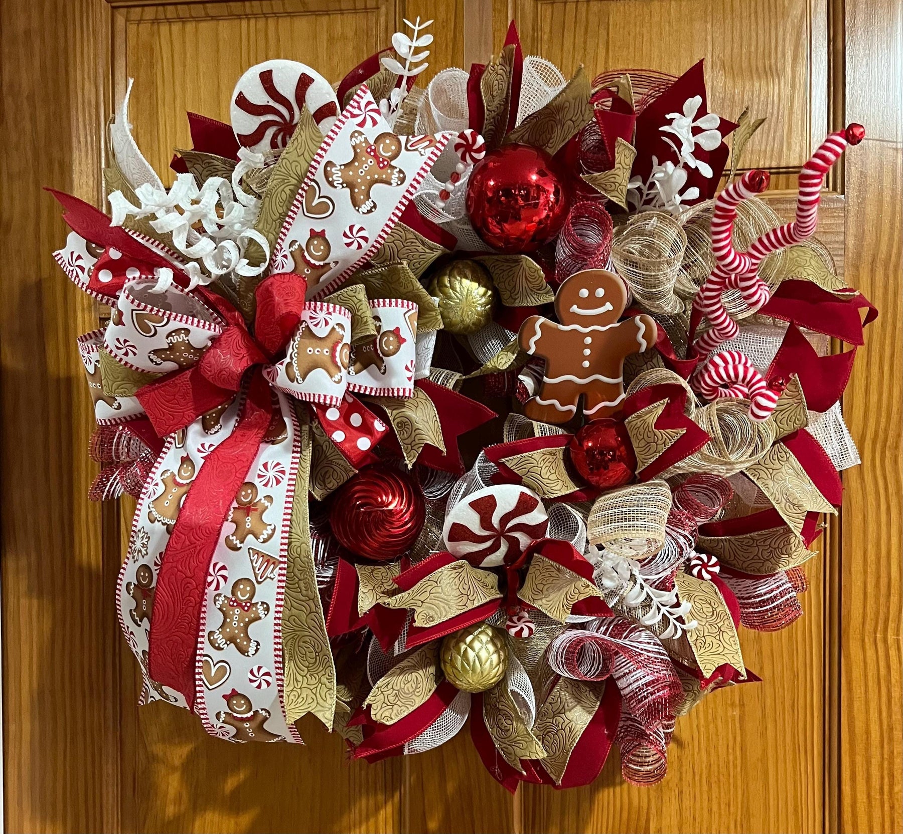 Gingerbread Man Christmas Wreath | Peppermint Door Decor by Bouge Creations, view 4