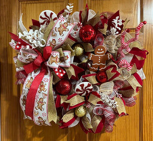 Gingerbread Man Christmas Wreath | Peppermint Door Decor by Bouge Creations, view 4