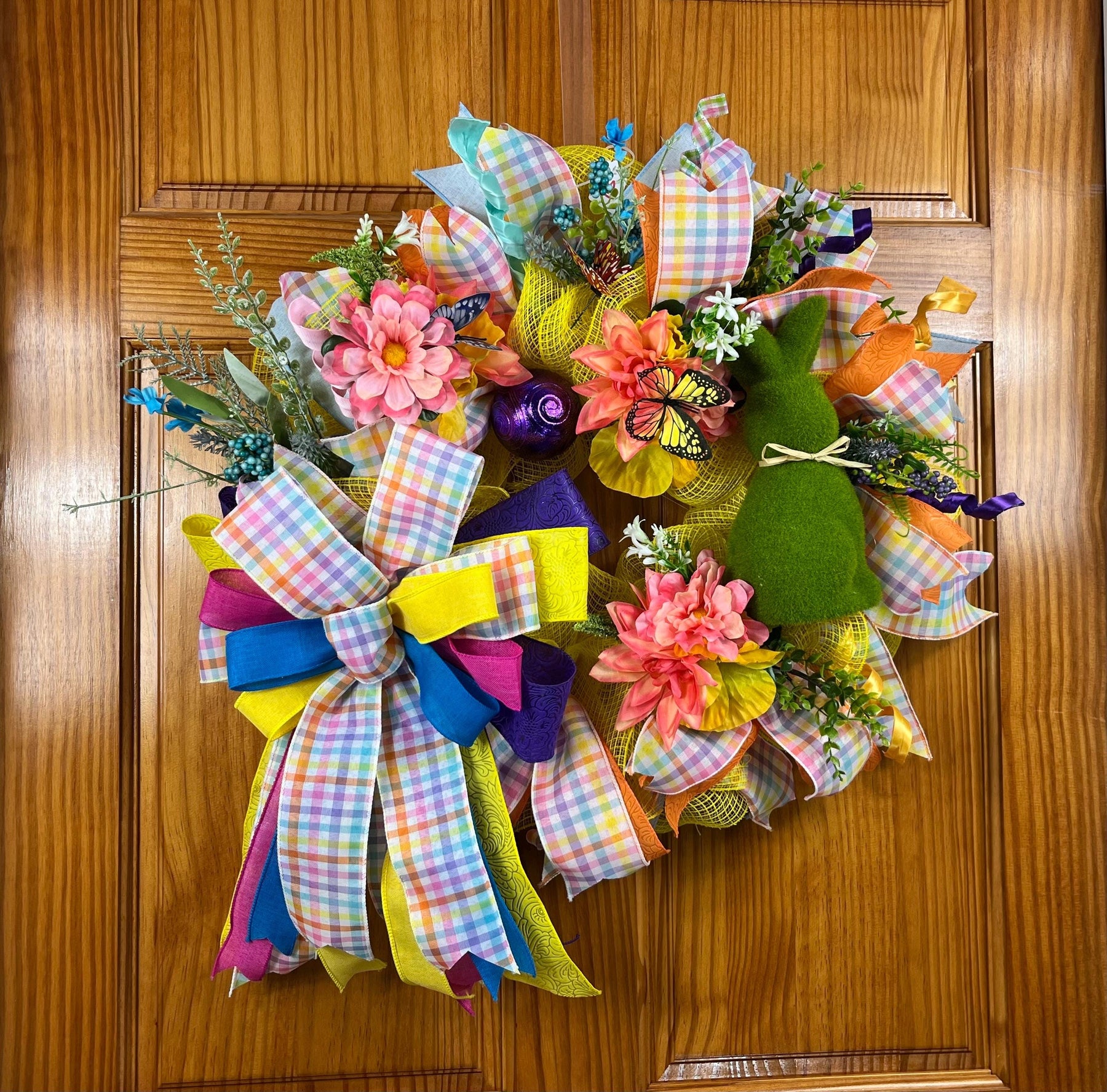 Easter Bunny Wreath | Pastel Spring Front Door Decor handmade by Bouge Creations