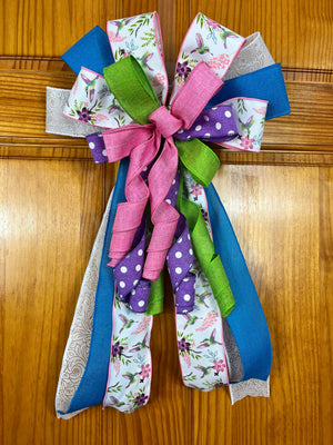 Hummingbird Floral Bow | Spring Wreath & Door Decor by Bouge Creations, view 2