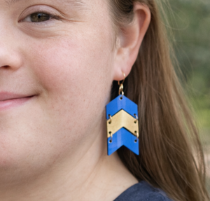 Blue Yellow Chevron Earrings, Down Syndrome Awareness Jewelry