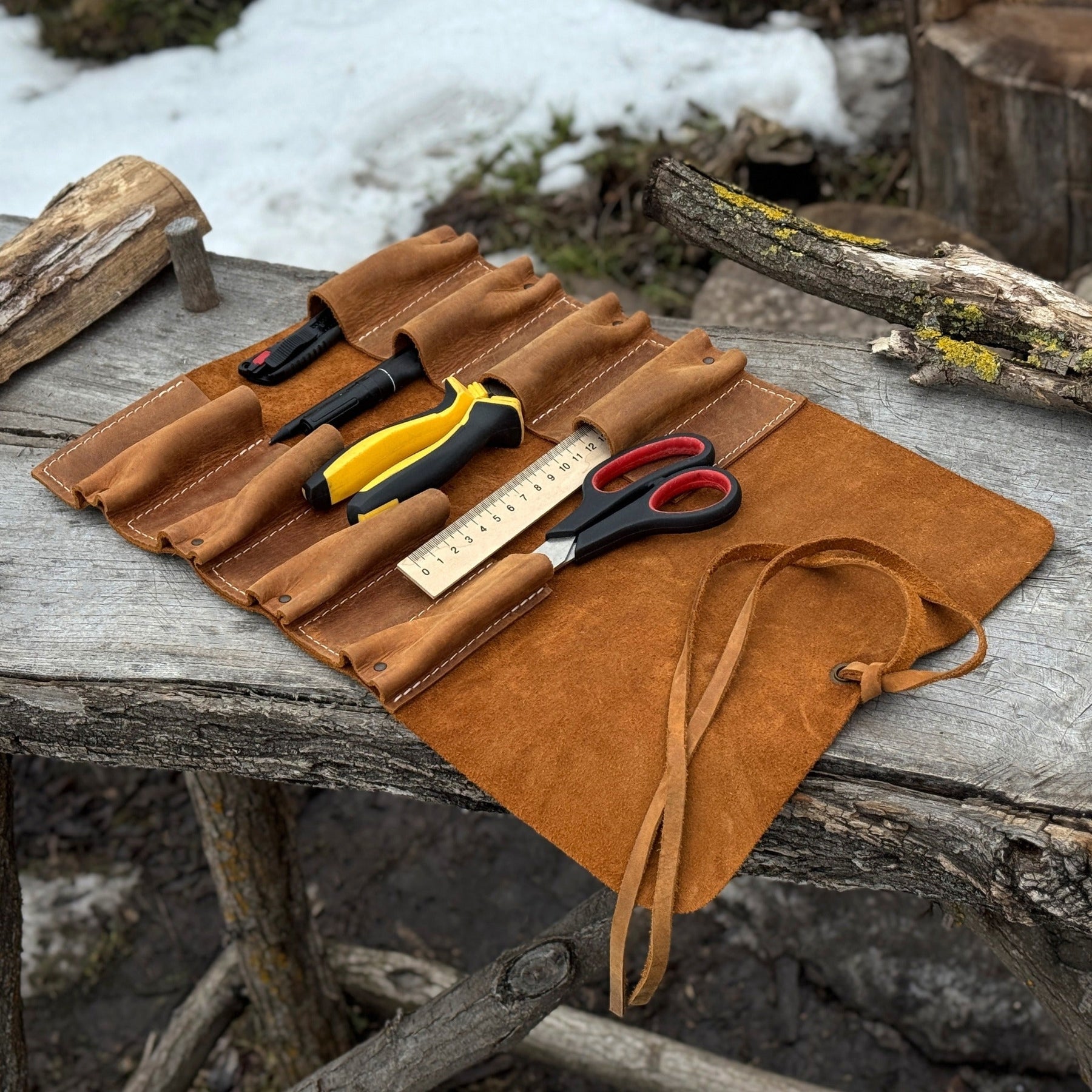 8 Pocket Leather Tool Roll