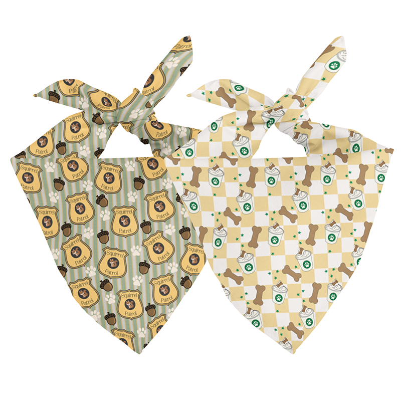 Squirrel Patrol & Pup Cup Dog Bandana by Dog Bandana Co., reversible pet bandana product view