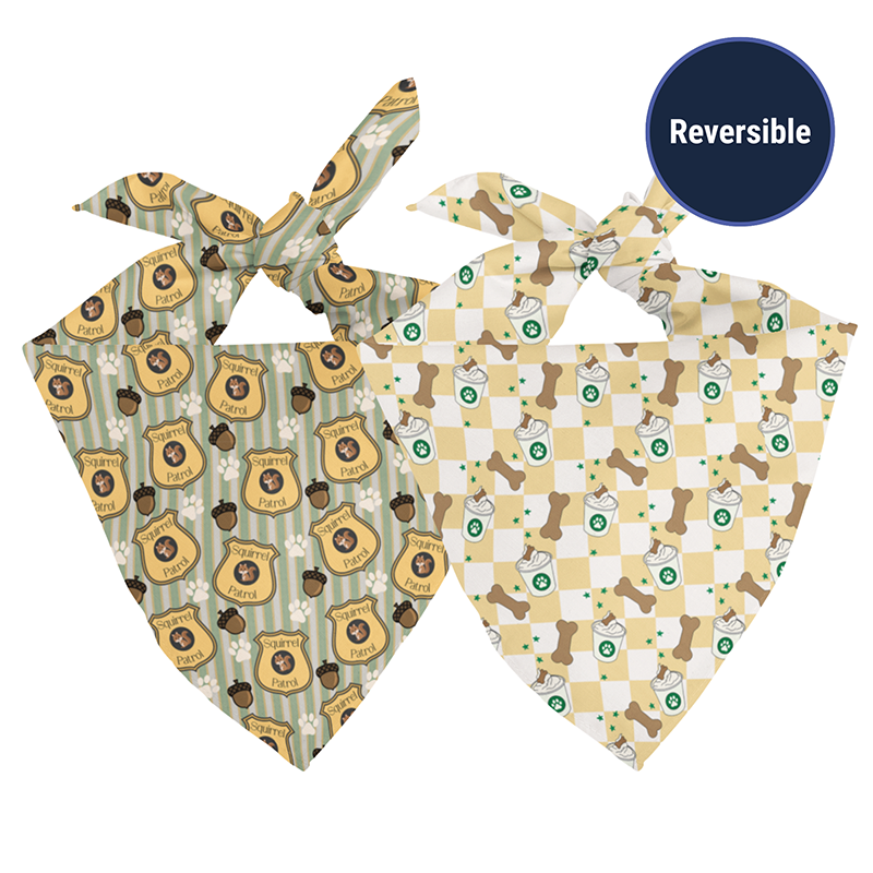 Squirrel Patrol & Pup Cup Dog Bandana by Dog Bandana Co., reverse print product view