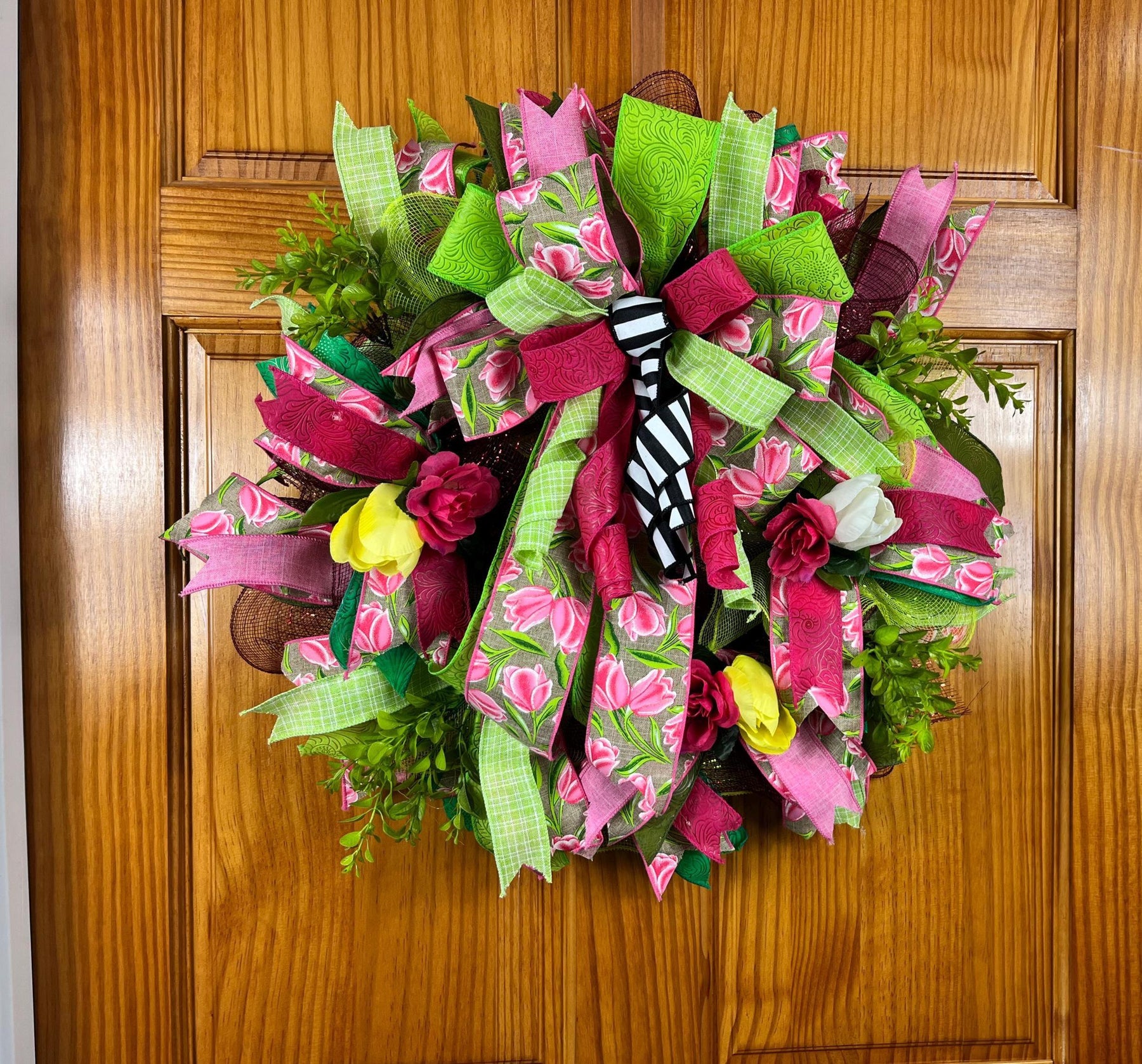 Spring Easter Wreath | Pink, Yellow & Green Tulips by Bouge Creations, view 3