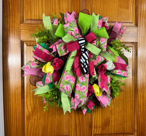 Spring Easter Wreath | Pink, Yellow & Green Tulips by Bouge Creations, view 3