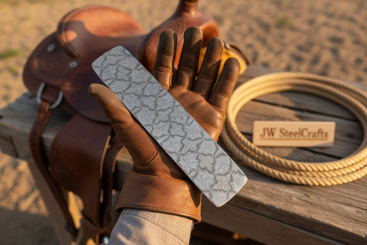 Stonebrand Damascus Billet Bar 10" Handmade Mosaic Turtle Shell by JW SteelCrafts — detail view 2